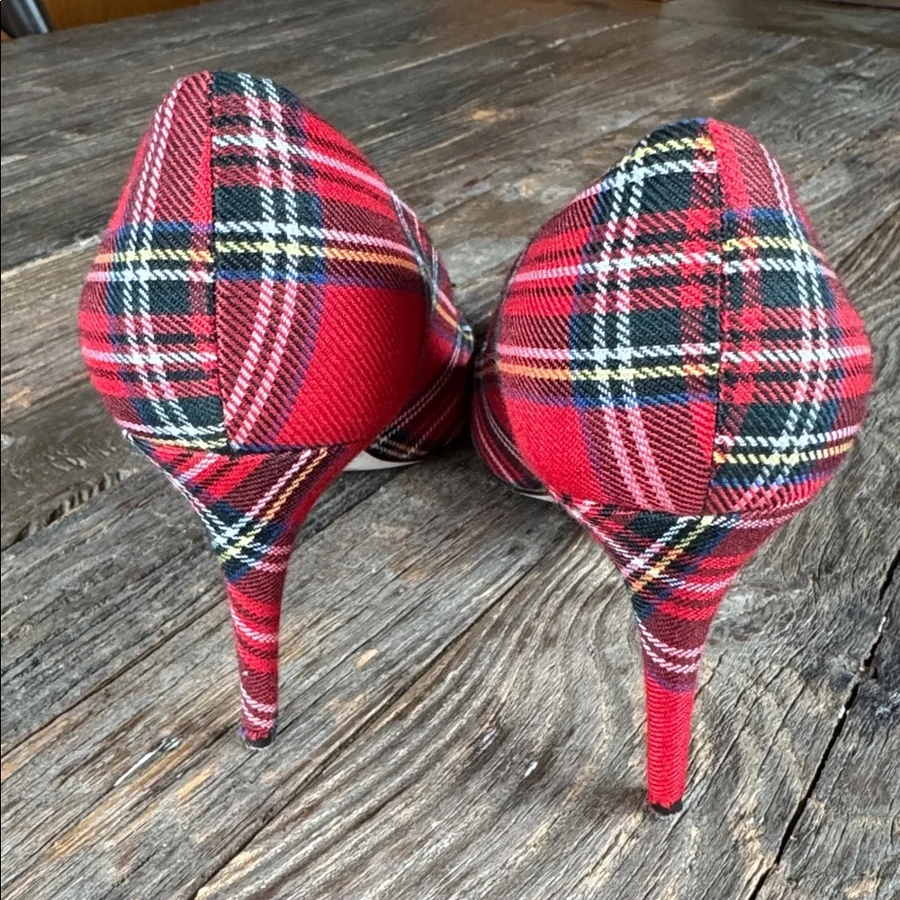 J. crew Lucie tartan plaid heel with‎ sequin star embellishment EUC size 9.5
